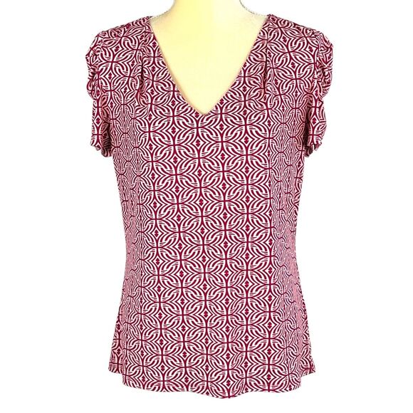 Antonio Melani Women's V-Neck Top Geometric Print Short Sleeve Blouse Size L - Picture 1 of 14